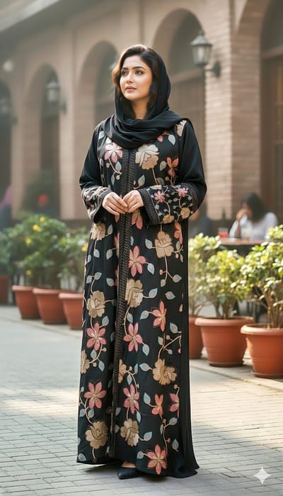 জাফরান ফুল এমব্রয়ডারি বোরকা_img_3